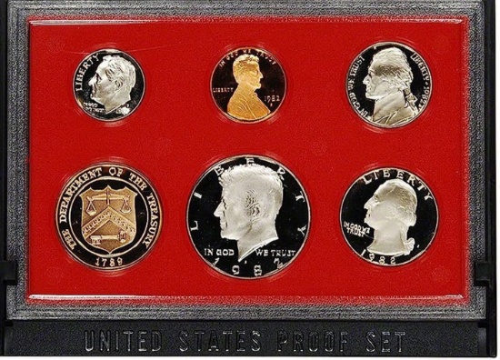 1982 United States Mint Proof Set 5 coins No Outer Box