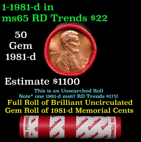 BU Shotgun Lincoln 1c roll, 1981-d 50 pcs Bank Wrapper 50c