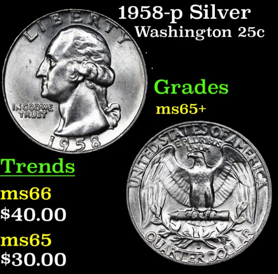 1958-p Washington Quarter Silver 25c Grades GEM+ Unc