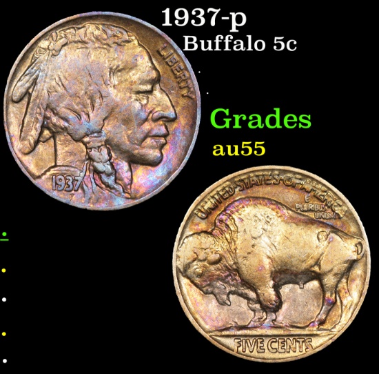 1937-p Buffalo Nickel 5c Grades Choice AU