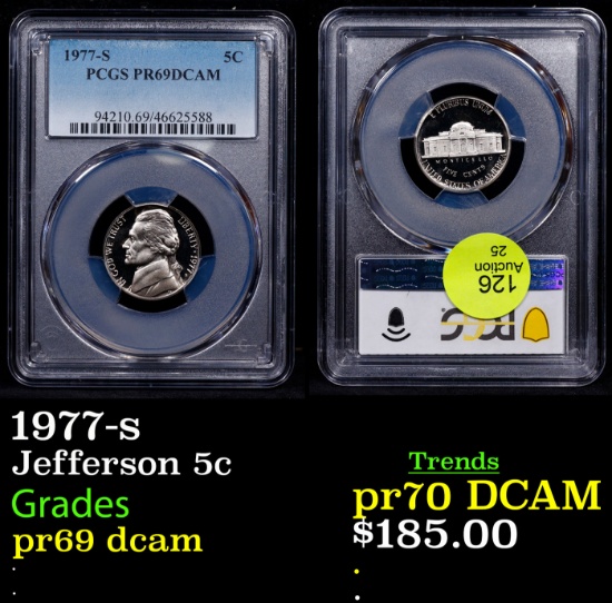 Proof PCGS 1977-s Jefferson Nickel 5c Graded pr69 dcam By PCGS