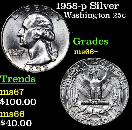 1958-p Washington Quarter Silver 25c Grades GEM++ Unc