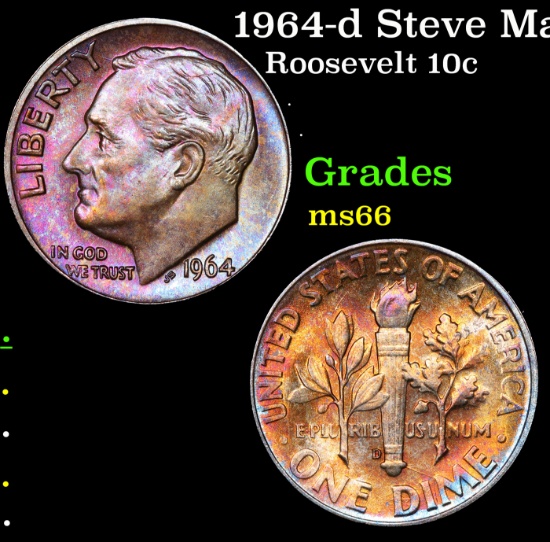 1964-d Roosevelt Dime Steve Martin Collection Rainbow Toned 10c Grades GEM+ Unc