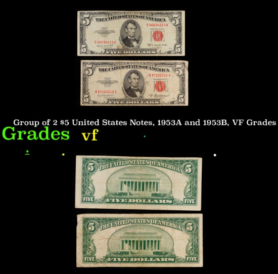 Group $5 Red Seal United States Note Grades vf Grades