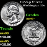 1958-p Washington Quarter Silver 25c Grades GEM+ Unc