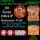 BU Shotgun Lincoln 1c roll, 1964-p 50 pcs Bank Wrapper 50c