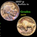 1937-p Buffalo Nickel 5c Grades Choice AU