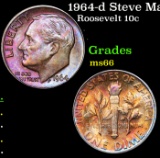 1964-d Roosevelt Dime Steve Martin Collection Rainbow Toned 10c Grades GEM+ Unc
