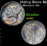 1943-p Mercury Dime Steve Martin Collection Rainbow Toned 10c Grades Select Unc