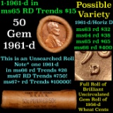 BU Shotgun Lincoln 1c roll, 1961-d 50 pcs Bank Wrapper 50c