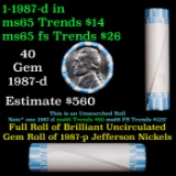 BU Shotgun Jefferson 5c roll, 1987-d 40 pcs Bank $2 Nickel Wrapper