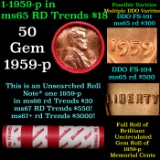 BU Shotgun Lincoln 1c roll, 1959-p 50 pcs Bank Wrapper 50c