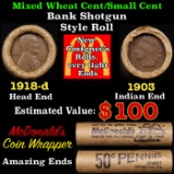 Small Cent Mixed Roll Orig Brandt McDonalds Wrapper, 1918-d Lincoln Wheat end, 1903 Indian other end