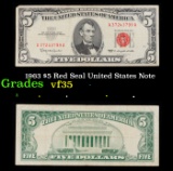 1963 $5 Red Seal United States Note Grades vf++