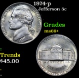 1974-p Jefferson Nickel 5c Grades GEM++ Unc