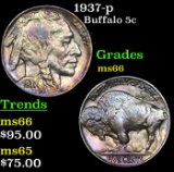 1937-p Buffalo Nickel 5c Grades GEM+ Unc