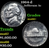 1964-d Jefferson Nickel 5c Grades GEM++ Unc