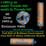 BU Shotgun Jefferson 5c roll, 1992-p 40 pcs Bank $2 Nickel Wrapper
