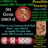 BU Shotgun Lincoln 1c roll, 1963-d 50 pcs Bank Wrapper 50c