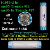 BU Shotgun Jefferson 5c roll, 1979-d 40 pcs Bank $2 Nickel Wrapper
