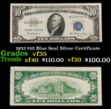 1953 $10 Blue Seal Silver Certificate Grades vf++