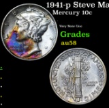 1941-p Mercury Dime Steve Martin Collection Rainbow Toned 10c Grades Choice AU/BU Slider