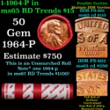 BU Shotgun Lincoln 1c roll, 1964-p 50 pcs Bank Wrapper 50c