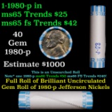 BU Shotgun Jefferson 5c roll, 1980-p 40 pcs Bank $2 Nickel Wrapper