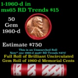 BU Shotgun Lincoln 1c roll, 1960-d 50 pcs Bank Wrapper 50c