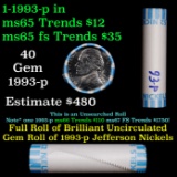 BU Shotgun Jefferson 5c roll, 1993-p 40 pcs Bank $2 Nickel Wrapper