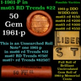 BU Shotgun Lincoln 1c roll, 1961-p 50 pcs Bank Wrapper 50c