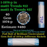BU Shotgun Jefferson 5c roll, 1974-p 40 pcs Bank $2 Nickel Wrapper