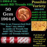 BU Shotgun Lincoln 1c roll, 1964-p 50 pcs Bank Wrapper 50c