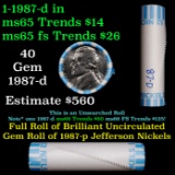 BU Shotgun Jefferson 5c roll, 1987-d 40 pcs Bank $2 Nickel Wrapper