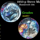 1953-p Roosevelt Dime Steve Martin Collection Rainbow Toned 10c Grades GEM+ Unc