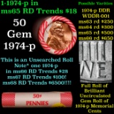 BU Shotgun Lincoln 1c roll, 1974-p 50 pcs Bank Wrapper 50c