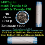 BU Shotgun Jefferson 5c roll, 1973-p 40 pcs Bank $2 Nickel Wrapper