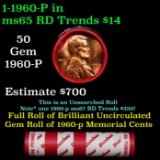 BU Shotgun Lincoln 1c roll, 1960-p 50 pcs Bank Wrapper 50c