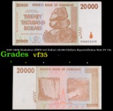 2007-2008 Zimbabwe (ZWR 3rd Dollar) 20,000 Dollars Hyperinflation Note P# 73a Grades vf++