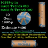 BU Shotgun Jefferson 5c roll, 1992-p 40 pcs Bank $2 Nickel Wrapper