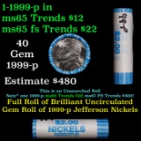 BU Shotgun Jefferson 5c roll, 1999-p 40 pcs Bank $2 Nickel Wrapper