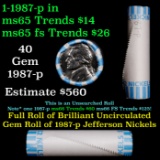 BU Shotgun Jefferson 5c roll, 1987-p 40 pcs Bank $2 Nickel Wrapper