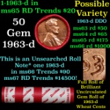 BU Shotgun Lincoln 1c roll, 1963-d 50 pcs Bank Wrapper 50c