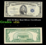 1953 $5 Blue Seal Silver Certificate Grades vf++