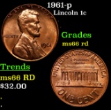 1961-p Lincoln Cent 1c Grades GEM+ Unc RD