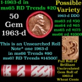 BU Shotgun Lincoln 1c roll, 1963-d 50 pcs Bank Wrapper 50c