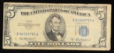 1953A $5 Blue Seal Silver Certificate Grades vf+