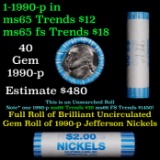 BU Shotgun Jefferson 5c roll, 1999-p 40 pcs Bank $2 Nickel Wrapper