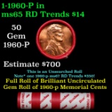 BU Shotgun Lincoln 1c roll, 1960-p 50 pcs Bank Wrapper 50c