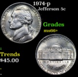 1974-p Jefferson Nickel 5c Grades GEM++ Unc